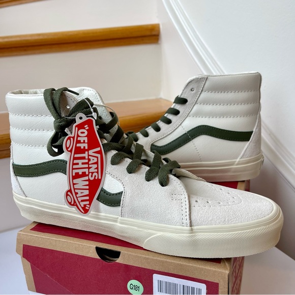 NWT Vans Sk8 Hi Leather Sneakers in Vintage Pop - Marshmallow Turtledove shoes - Picture 5 of 15